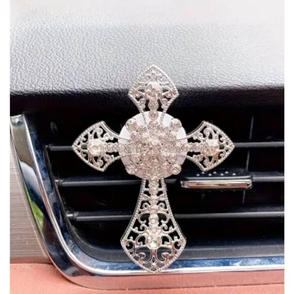 2/$21 Ladies Sophisticated Silver Cross Car Vent Clip - Picture 1 of 6
